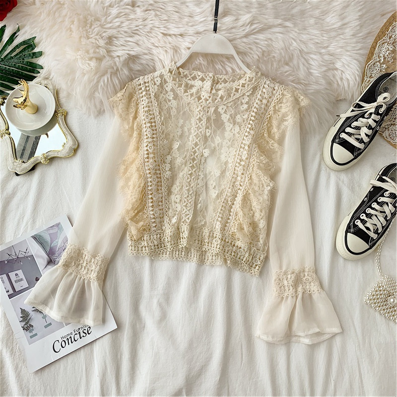 Bluză de damă modernă cu broderie și mâneci lungi în mai multe culori