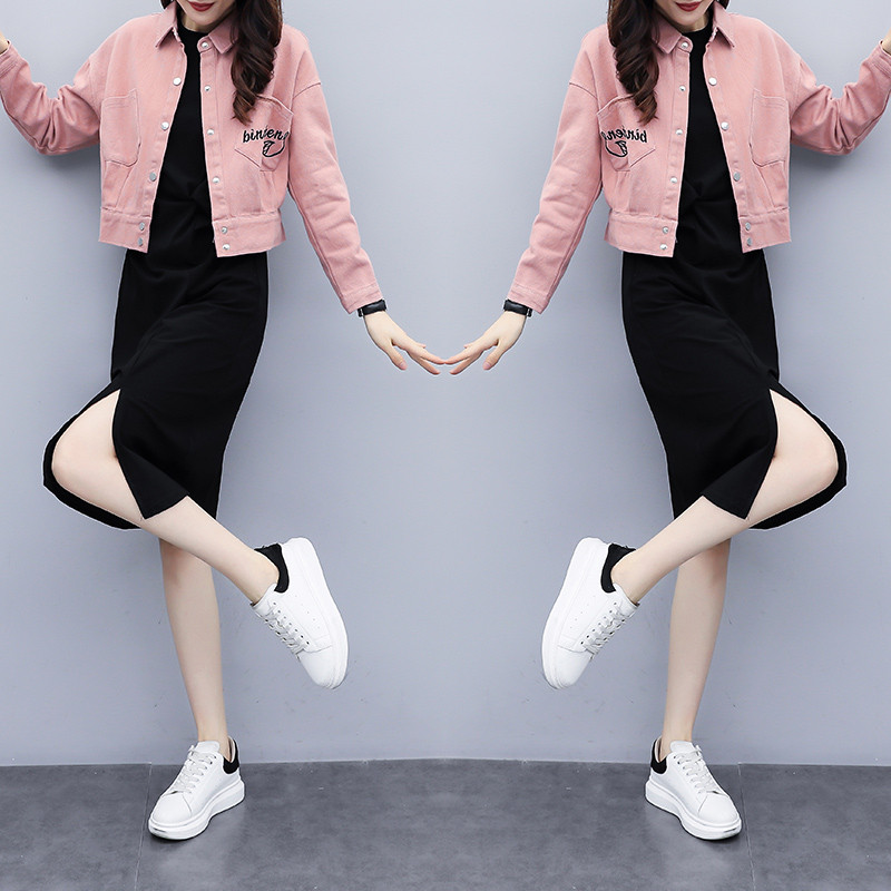 Casual γυναικείο σετ - μπουφάν και φόρεμα σε διάφορα χρώματα