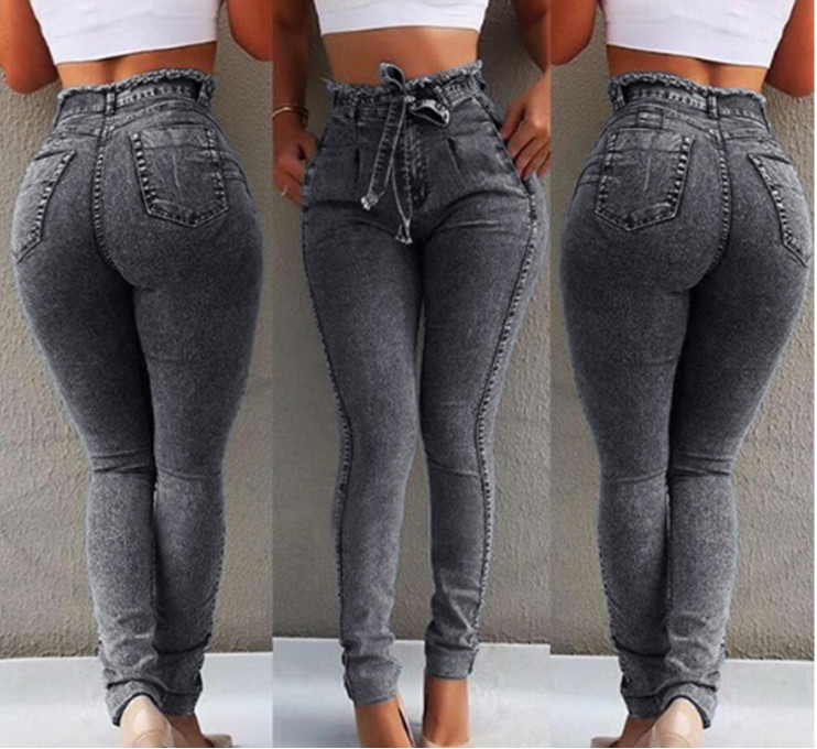 Blugi de damă moderni cu talie înaltă și curea - trei culori