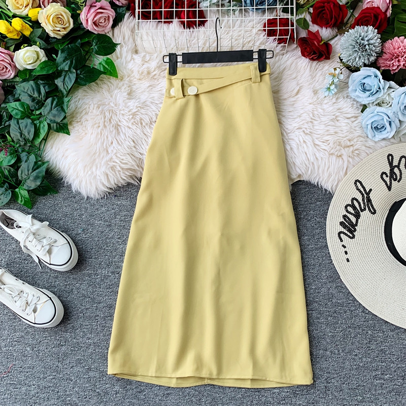 Καθημερινή γυναικεία μακρυά φούστα με ψηλή μέση και κουμπιά