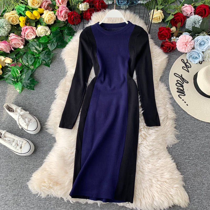 Női alkalmi ruha Vékony modell különböző színekben és O-nyakú