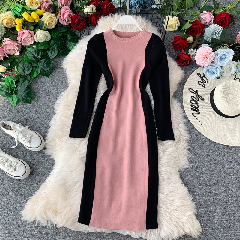 Női alkalmi ruha Vékony modell különböző színekben és O-nyakú