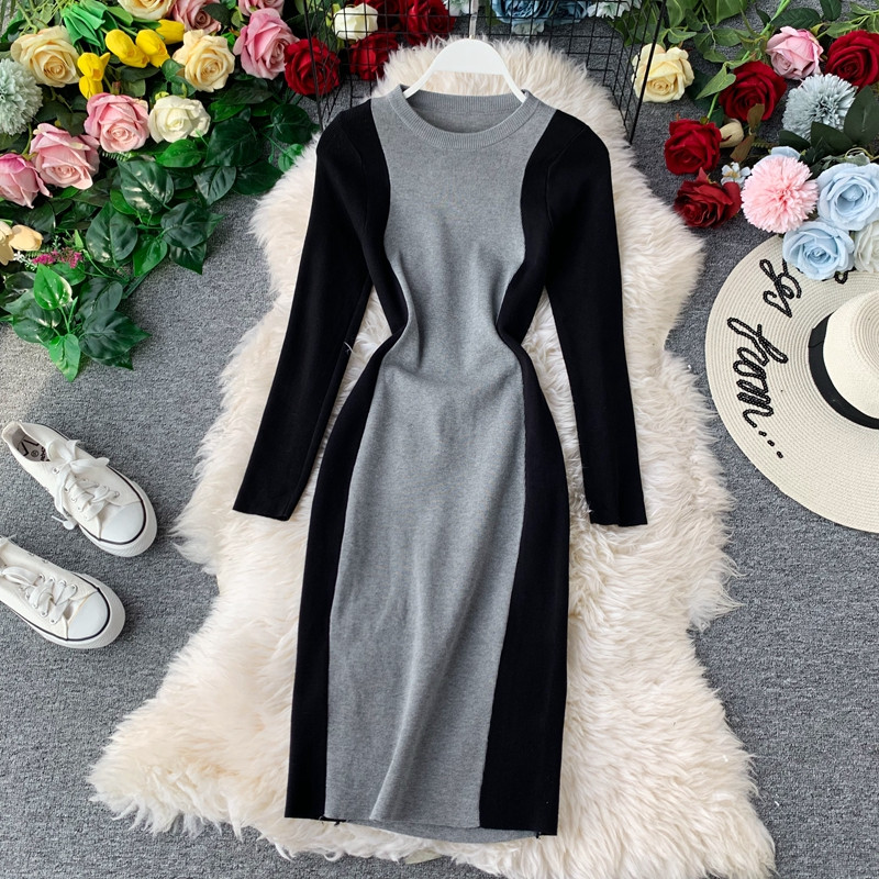 Női alkalmi ruha Vékony modell különböző színekben és O-nyakú