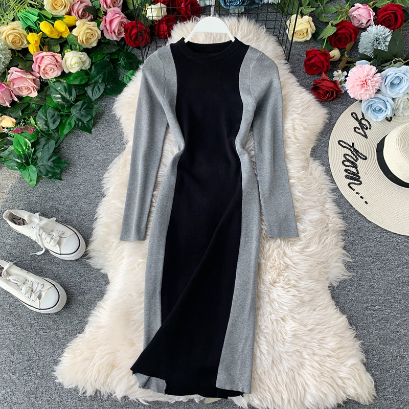 Női alkalmi ruha Vékony modell különböző színekben és O-nyakú