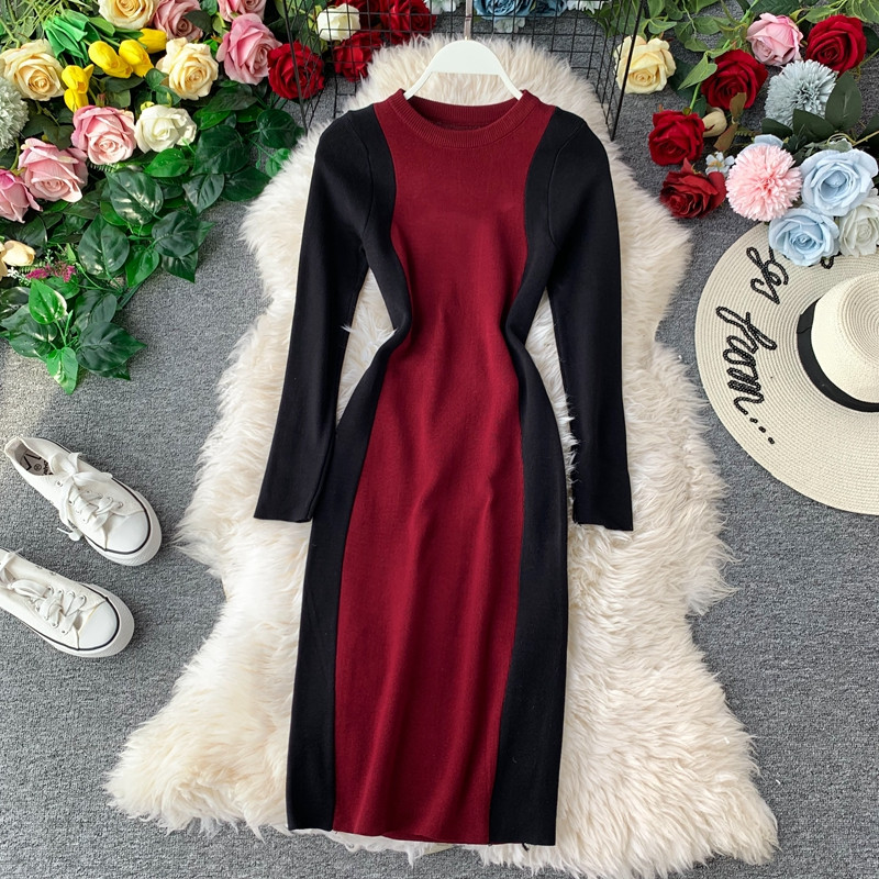 Női alkalmi ruha Vékony modell különböző színekben és O-nyakú