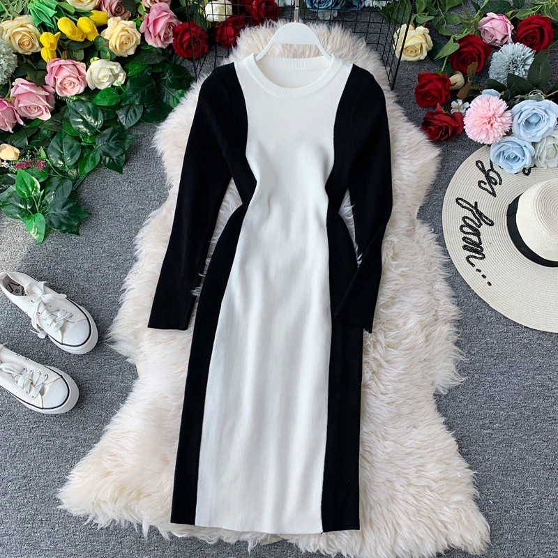 Női alkalmi ruha Vékony modell különböző színekben és O-nyakú