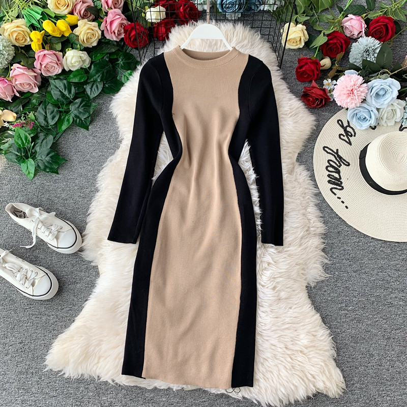 Női alkalmi ruha Vékony modell különböző színekben és O-nyakú