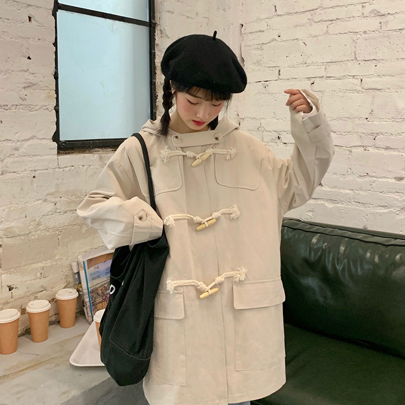 Jachetă lungă de damă modernă în două culori cu glugă