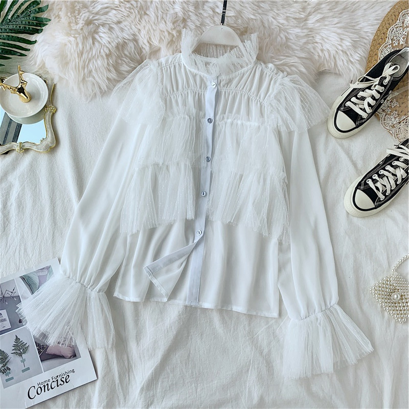 Modern női ing, három színben tüllvel