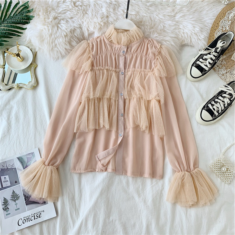 Modern női ing, három színben tüllvel