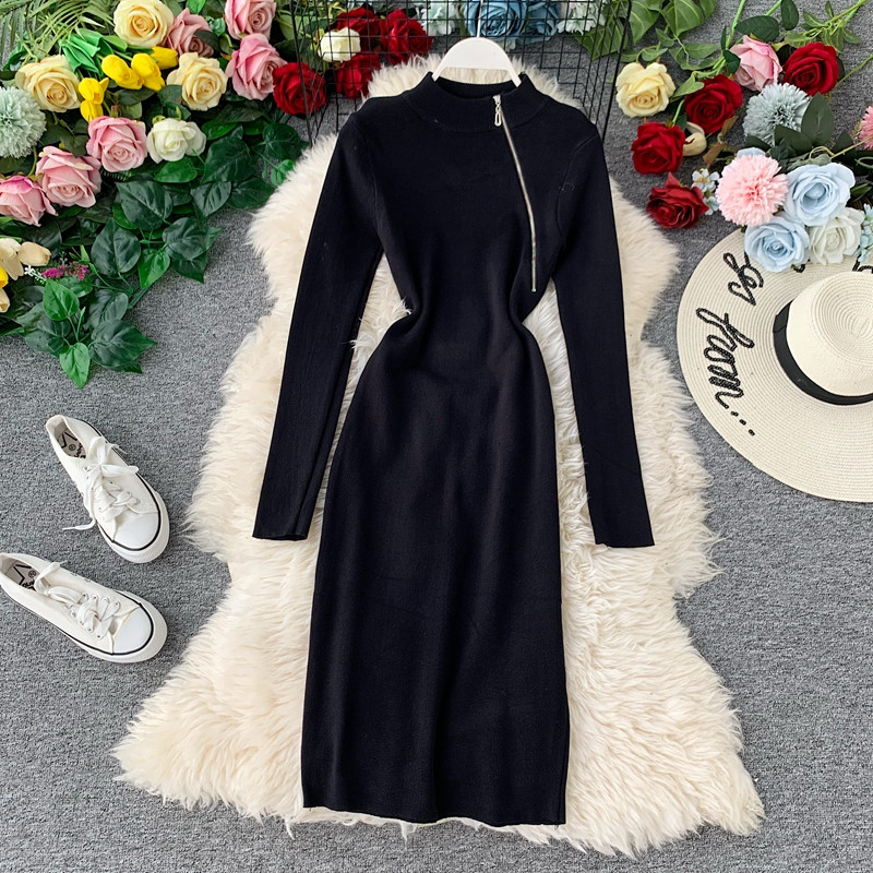 Rochie casual dama cu fermoar si maneci lungi in mai multe culori