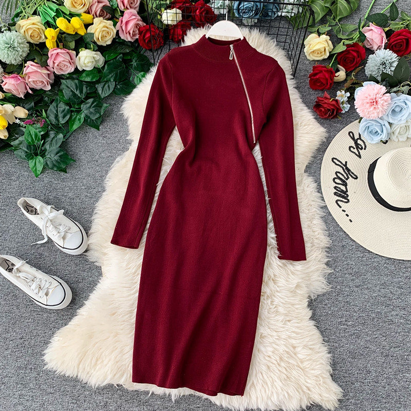 Rochie casual dama cu fermoar si maneci lungi in mai multe culori