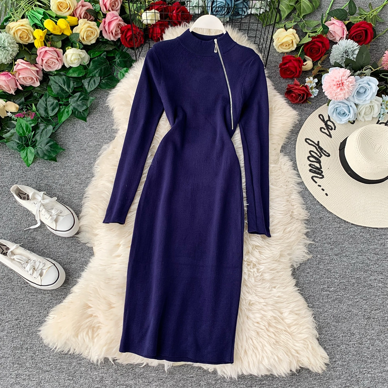 Rochie casual dama cu fermoar si maneci lungi in mai multe culori