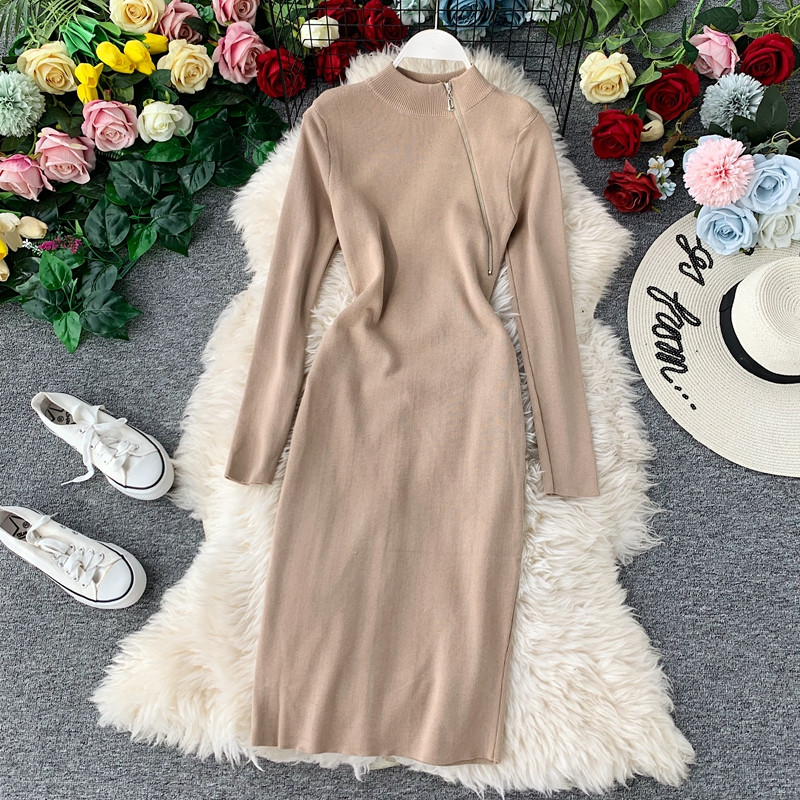 Rochie casual dama cu fermoar si maneci lungi in mai multe culori