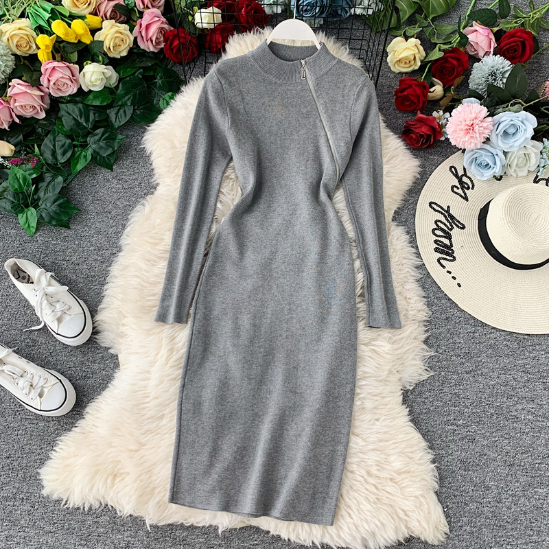 Rochie casual dama cu fermoar si maneci lungi in mai multe culori