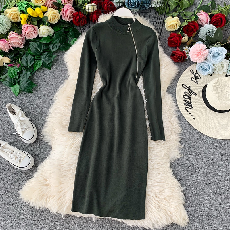 Rochie casual dama cu fermoar si maneci lungi in mai multe culori