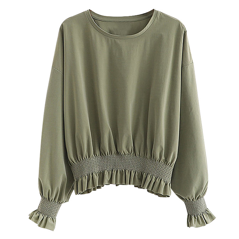 Γυναικεία casual μπλούζα με ελαστική μέση σε πράσινο χρώμα