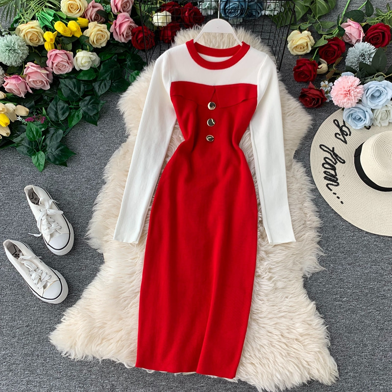 Rochie moderna de dama cu decolteu O si maneci lungi in diferite culori