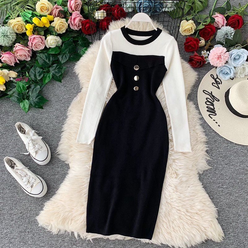 Rochie moderna de dama cu decolteu O si maneci lungi in diferite culori