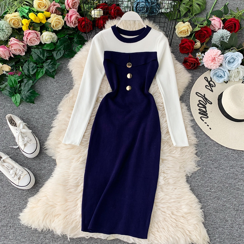 Rochie moderna de dama cu decolteu O si maneci lungi in diferite culori