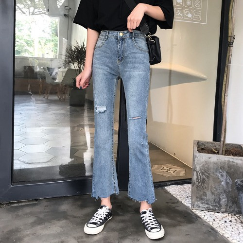 Blugi actuali de dama cu talie joasa de culoare albastra