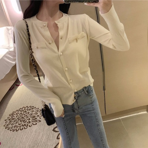 Cardigan subțire cu buzunare și nasturi cu perle