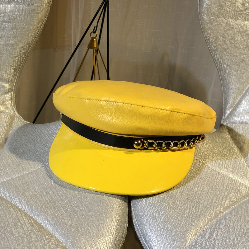 Új modell eko bőrből készült női sapka lánccal három színben