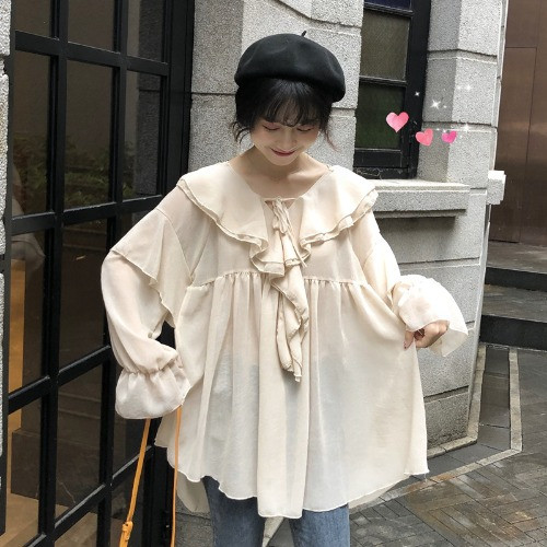 Γυναικεία κορυφαία μπλούζα φαρδύ μοντέλο με λαιμόκοψη