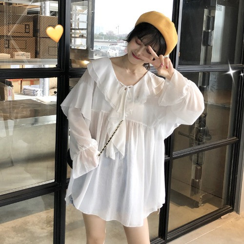 Γυναικεία κορυφαία μπλούζα φαρδύ μοντέλο με λαιμόκοψη