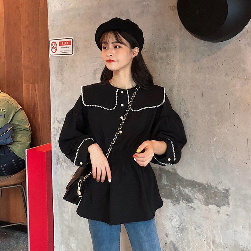 Cămașă de damă de ultimă generație cu perle decorative de culoare neagră