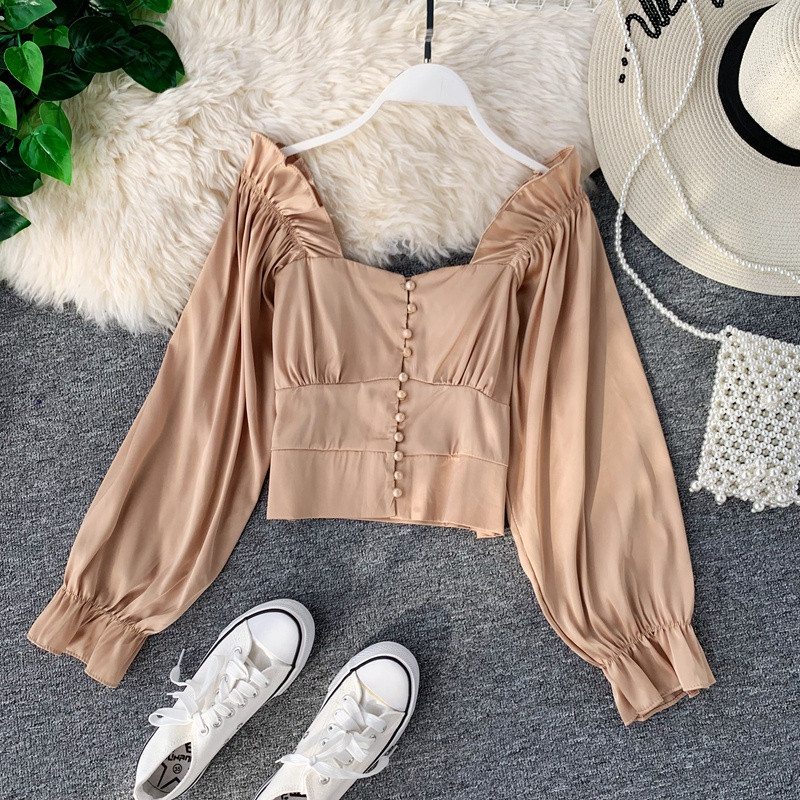 Κορυφαία κοντή γυναικεία μπλούζα σε τρία χρώματα