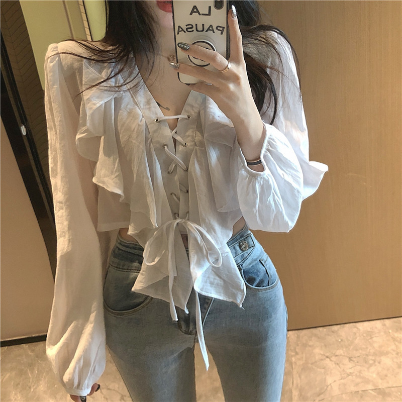 Bluza scurta dama in doua culori cu cravate