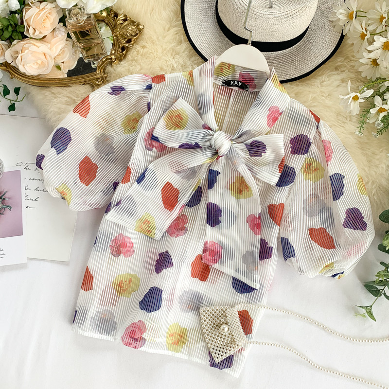 Modern női ing szalaggal és rövid ujjú két színben