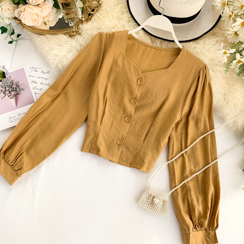 Bluză de damă modernă cu nasturi și mâneci lungi în mai multe culori