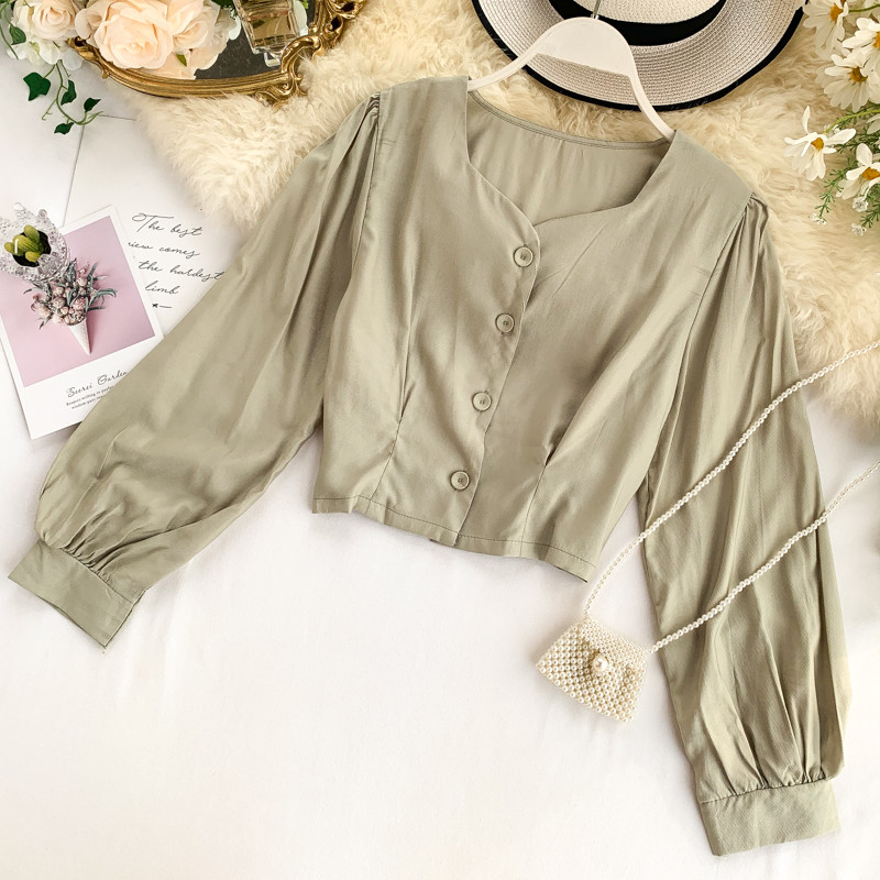 Bluză de damă modernă cu nasturi și mâneci lungi în mai multe culori