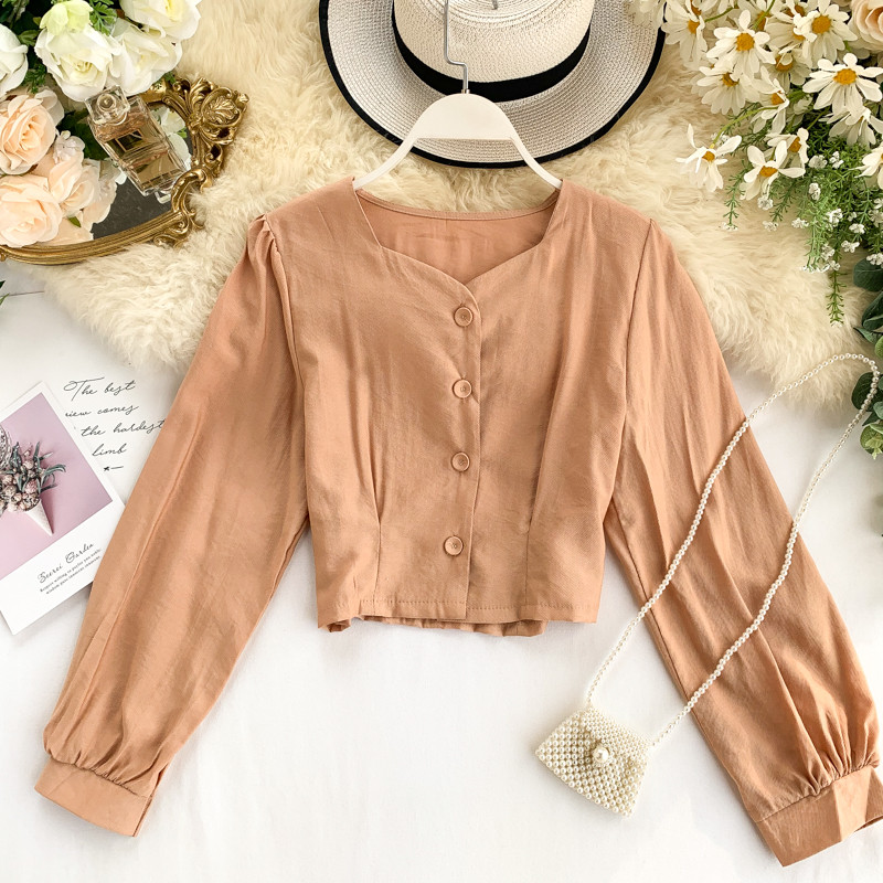 Bluză de damă modernă cu nasturi și mâneci lungi în mai multe culori