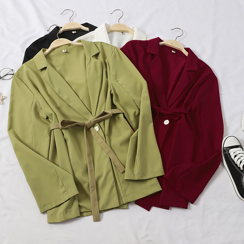 Есенно дамско тънко сако с колан в четири цвята