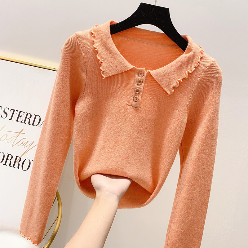 Pulover de dama cu guler si nasturi in mai multe culori