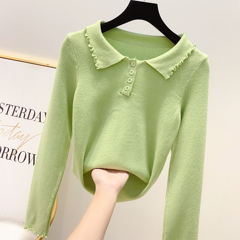 Pulover de dama cu guler si nasturi in mai multe culori