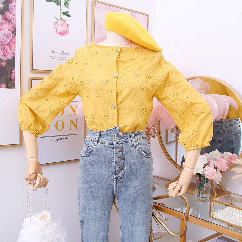 Új modell női ing O-0 nyakkivágással és gombokkal több színben