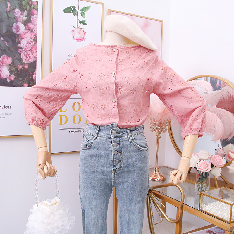 Új modell női ing O-0 nyakkivágással és gombokkal több színben