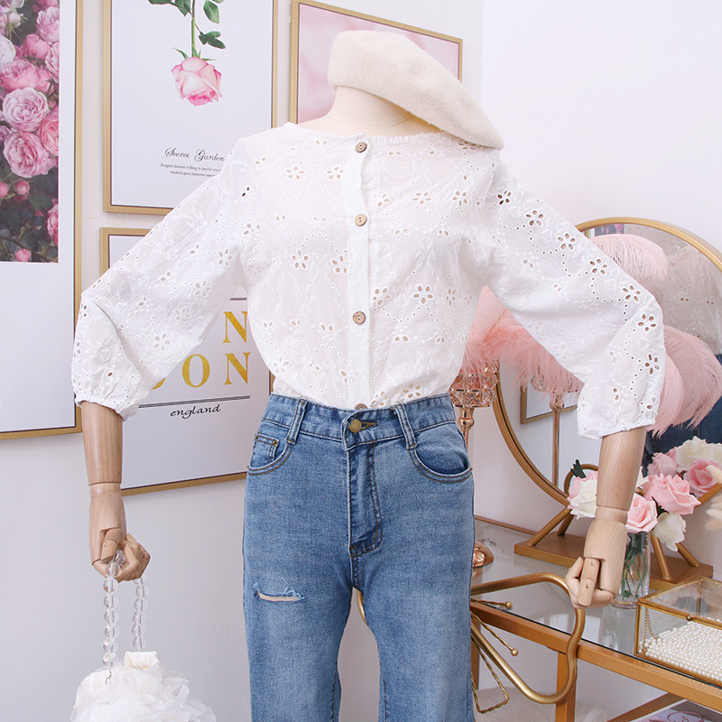 Új modell női ing O-0 nyakkivágással és gombokkal több színben