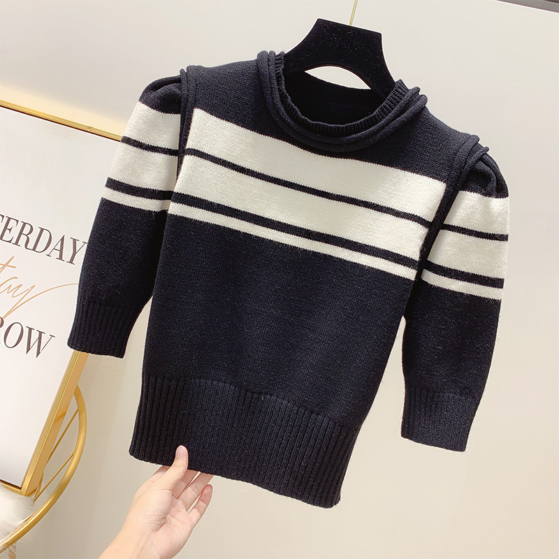 Női pulóver 3/4-es ujjal és O-nyakkal