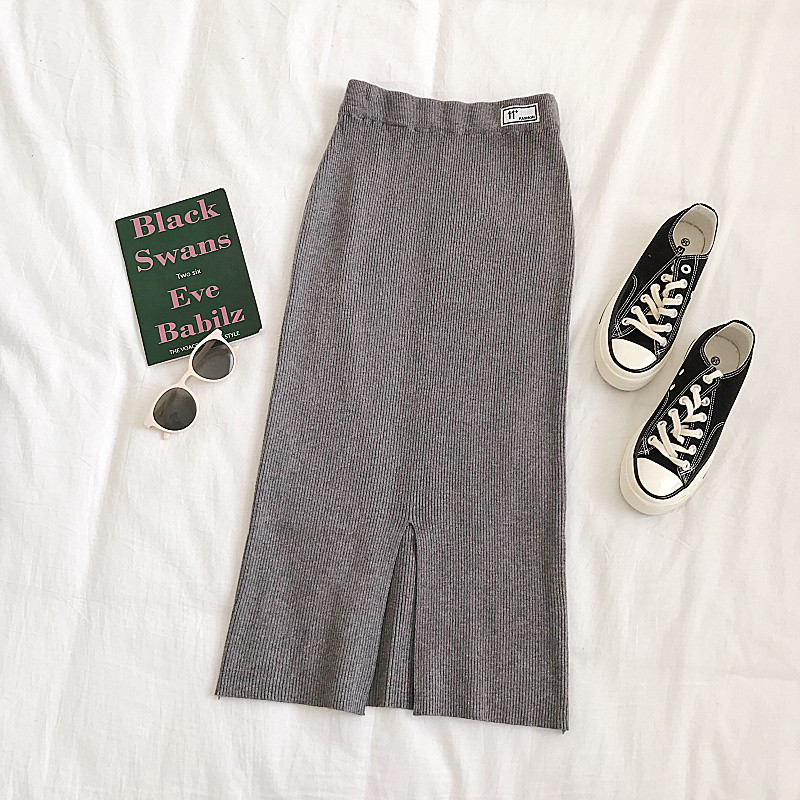 Fusta casual de dama in trei culori cu fanta