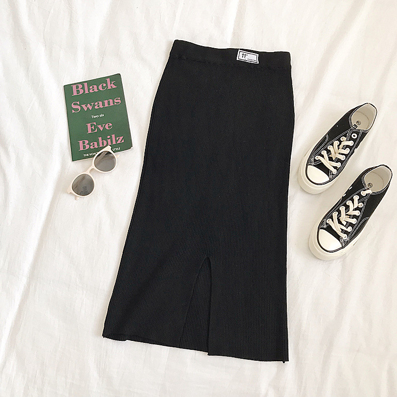 Fusta casual de dama in trei culori cu fanta