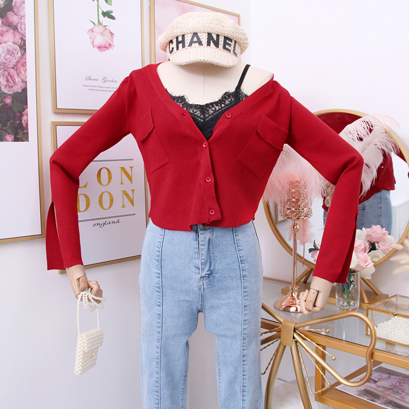 Cardigan de dama model nou cu decolteu in V si buzunare in trei culori