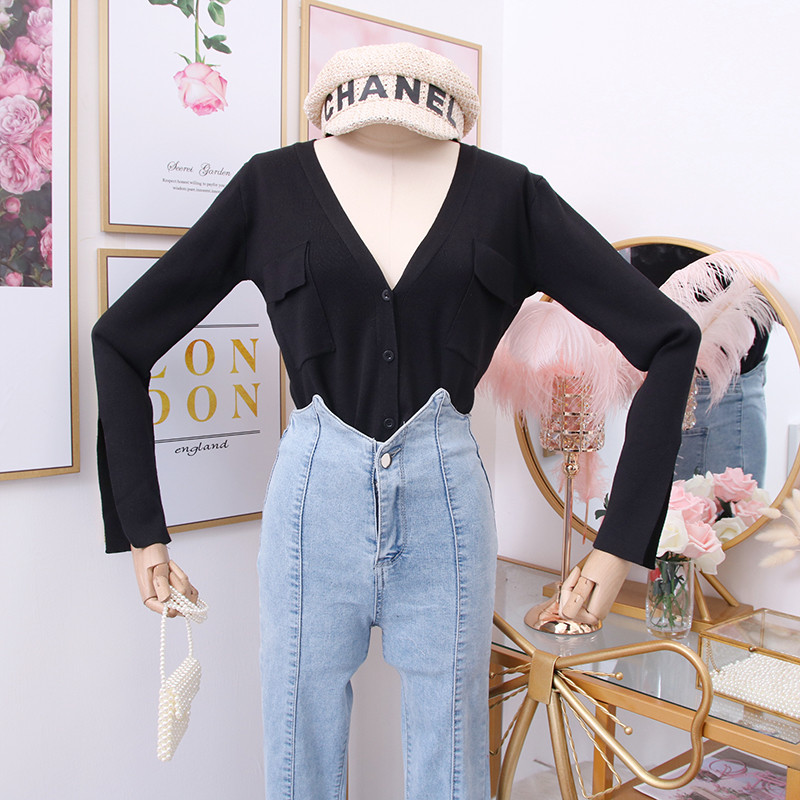 Cardigan de dama model nou cu decolteu in V si buzunare in trei culori