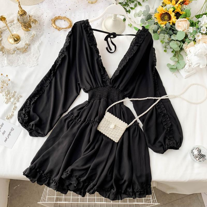 Rochie elegantă de damă, cu decolteu în V și mâneci lungi