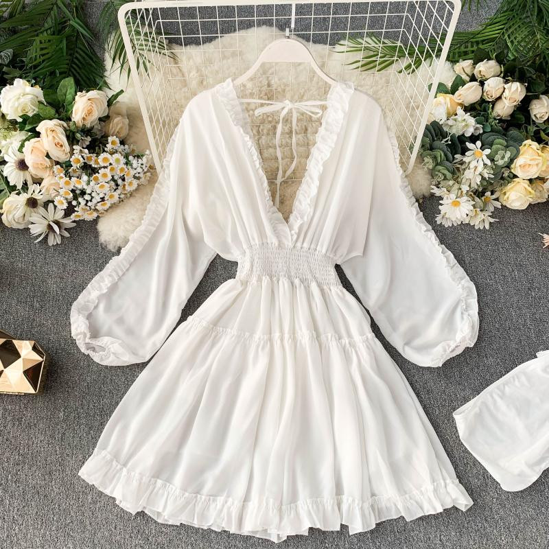 Rochie elegantă de damă, cu decolteu în V și mâneci lungi