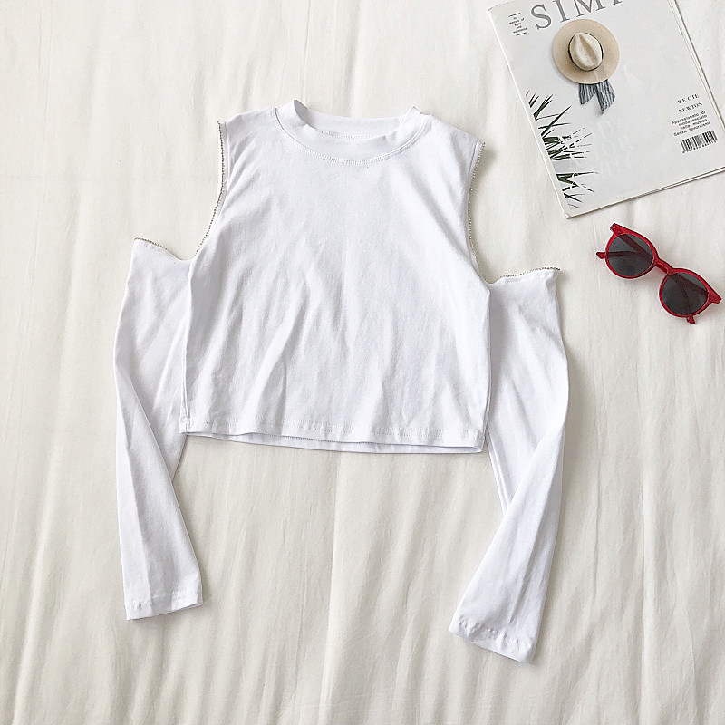 Bluza scurta de dama in trei culori cu umerii goi